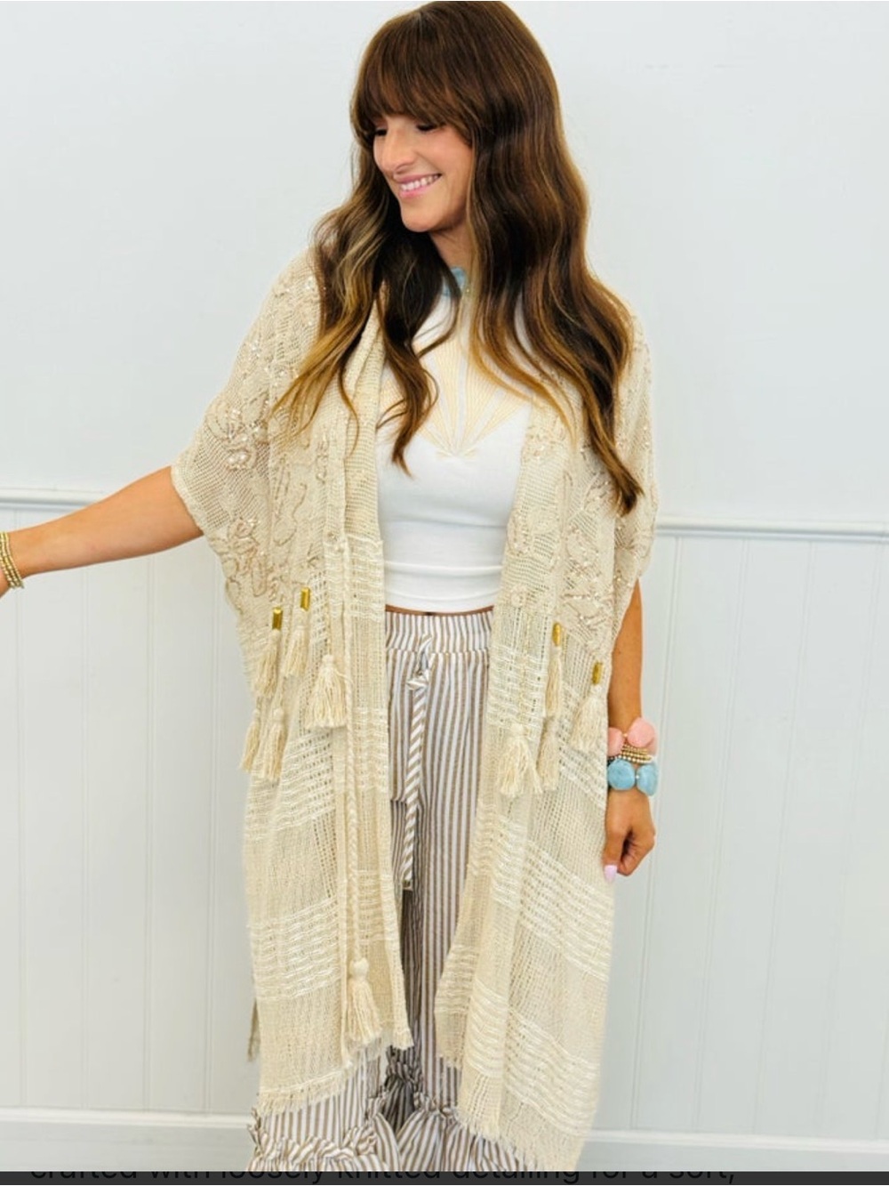 Pol Cream Crochet Tassel Kimono